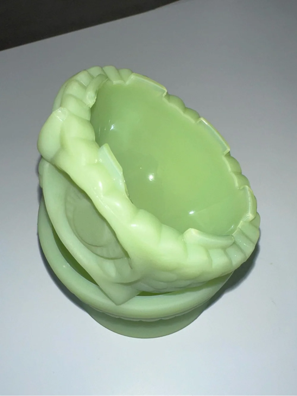 FEBTON VINTAGE PALE GREEN URANIUM GLASS OWLS PAIR EUC FAIRY LAMPS RARE HTF